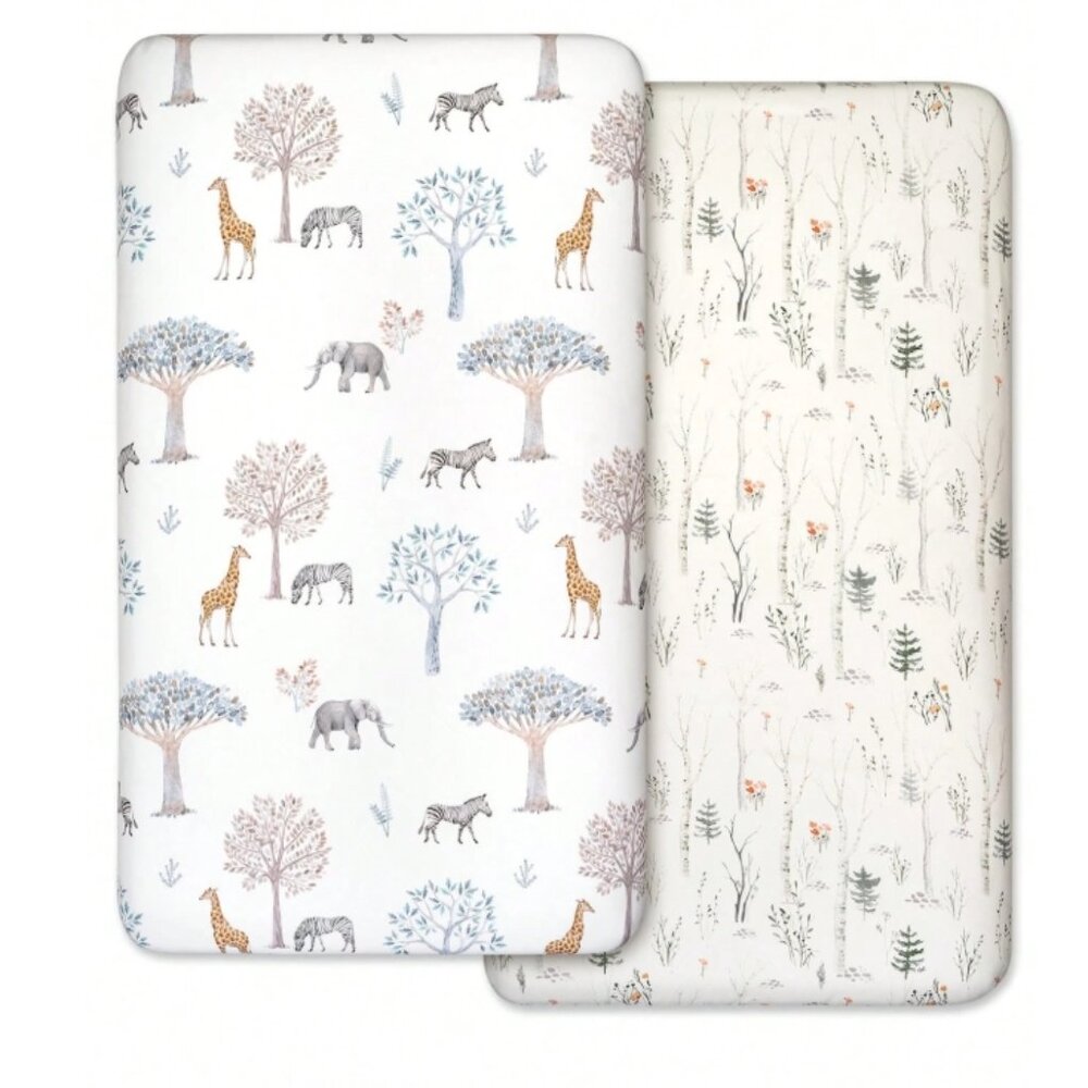 GLLQUEN BABY Crib & Toddler Mattress Fitted Sheet Set 2-Pack Boys Girls 47x24x6'